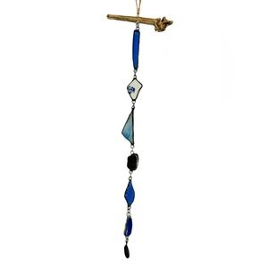Handmade Blue Glass & Pottery Hanging Wall Art | 19” | NWOT